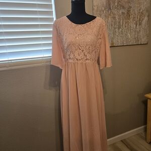 Blush Pink Lace Bodice Maxi Dress
